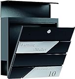Bl4ckPrint Premium Briefkasten mit Zeitungsfach Anthrazit - Postkasten personalisiert mit Familienname Straße und Hausnummer - hochwertiger Wandbriefkasten personalisiert